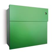 Briefkasten Letterman IV, rote Klingel, grün