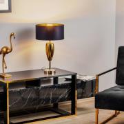 Tischlampe Show Ogiva, Textil, schwarz/goldfarben