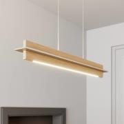 Quitani LED-Pendellampe Lexa, eiche/nickel, Länge 78 cm