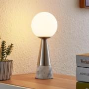 Lindby Tischleuchte Noana, nickel matt, Opalglas/Marmor