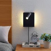 Lucande LED-Wandspot Zavi, schwarz, Stecker, Ablage, USB