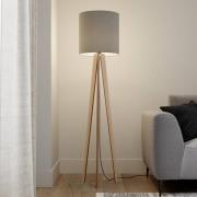 Quitani Stehlampe Nida, Holz natur, Schirm grau