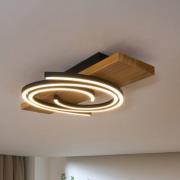 LED-Deckenleuchte Rifia, braun, Länge 50 cm, Holz