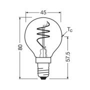 OSRAM LED Vintage P40 E14 4,9W 922 Spiral Filament gold dim