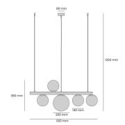 Hängeleuchte Garda 5, Ring, Metall, Glas, 5-fl., schwarz