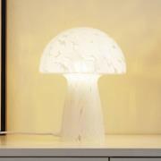 Lindby Tischleuchte Hubi, weiß, Glas, Ø 22 cm, Pilzform