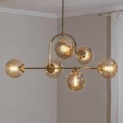 Hängeleuchte Portemo, messing, Länge 104 cm, 6-flammig, Glas