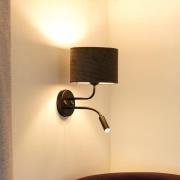 Wandleuchte Roller, Cord dunkelgrau, schwarz, mit Leselicht