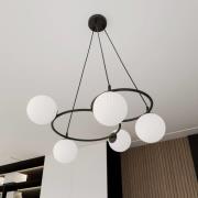 Wohnzimmerlampe Libra, opal/schwarz, Ø 70 cm, Glas, 5-flg.