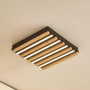 Lindby LED-Deckenleuchte Firka, weiß, Holz, 42cm, CCT, dim.