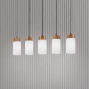 Hängeleuchte Markus, Opalglas/Eichenholz Länge 100 cm 5-flg.