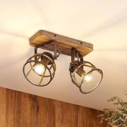Lindby Deckenstrahler Rutger, 36cm, 2-flg., Holz, Käfig, E14