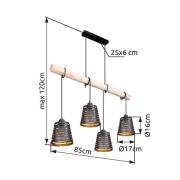 Hängeleuchte Ablona, Länge 85 cm, schwarz/goldfarben, Metall