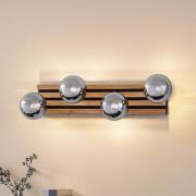Lindby Wandleuchte Woodora, Holz, Glas, rauchgrau, 4-flammig