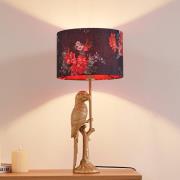 Lindby Tischleuchte Marula, gold, Blumenprint, Textil, E27