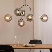 Hängelampe Portemo, rauchgrau/nickel, 104x80 cm, 6-flg. Glas
