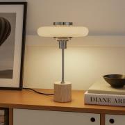 Lindby Tischleuchte Branford, Retro, beige, Metall/Travertin