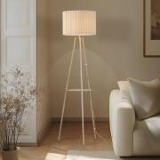 Lindby Dreibein-Stehlampe Libbie, 155cm, Leinen, cremefarben