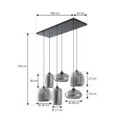 Lindby Hängeleuchte Marla, 6-flammig, Glas, rauchgrau