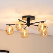 Deckenleuchte Prato, schwarz/amber, Glas, 5-flammig