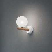 Wandleuchte Estera, weiß/holzfarben, Glas, Ø 12 cm, G9