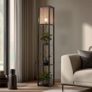Lindby Stehleuchte Birta, schwarz/natur, Regal, Rattan