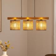 Pendellampe Forest, Holz hell/schwarz, Jute braun, 3-fl.