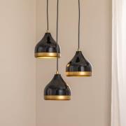 Hängeleuchte Yildo, 3-flammig, schwarz/gold, Rondell, Ø37 cm