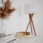 By Rydens Tischleuchte Vega, eiche/weiß, 55 cm, Holz, Textil