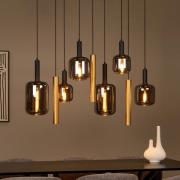 Hängelampe Joanet, Länge 130 cm, rauch/messing, Glas, 9-flg.