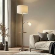 Lindby Stehlampe Aovan, nickelfarben, Ablage, USB-Anschluss