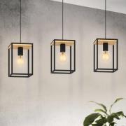 Hängeleuchte Libertad, Länge 88 cm, schwarz/holz, 3-flg.