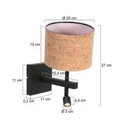 Wandlampe Stang, schwarz/braun LED-Leselicht Höhe 27 cm Kork