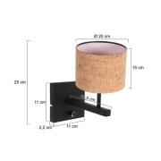 Wandlampe Stang, schwarz/braun, Höhe 25 cm, Kork