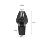 Tischlampe Bloeba, schwarz/rauchgrau, Ø 15 cm, Glas Tropfen