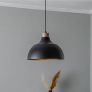 Envostar Hängeleuchte Kaitt, schwarz, Ø 34 cm, Holzdetail