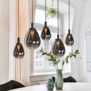 LED-Pendellampe Glimsy, 115 cm schwarz/rauchgrau Glas, 5-fl.