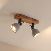 Lindby Spot Mitis, 30 cm, 2-flg., grau, Holz, Beton, GU10