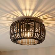 Lindby Deckenleuchte Canyana, schwarz, Rattan, Ø 40 cm