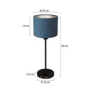 Tischleuchte Noor, schwarz/Velours blau, Höhe 50 cm, E27