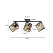 Deckenlampe Sumba, 3-fl., schwarz, Bambus natur/schwarz, E14