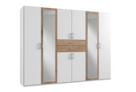 Kleiderschrank mit Spiegel und Schubladen 270 cm breit Weiß / Plankene...