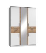 Kleiderschrank mit Spiegel und Schubladen 135 cm breit Weiß / Planken-...