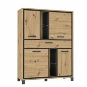 Highboard 4-trg TRONDHEIM von Forte Artisan Eiche / Schwarz Eiche