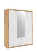 Kleiderschrank mit Spiegel und Schubladen Artisan Eiche / Weiß 151 cm ...