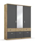 Drehtürenschrank mit Schubladen und Spiegel 136 cm breit Eiche Artisan...