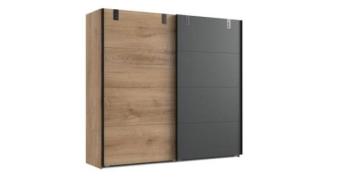 Schwebetürenschrank Industrial Look 225 cm breit Planken-Eiche/Graphit...