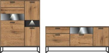 Wohnwand 2-tlg 300cm MANHATTAN von Wohn-Concept Haveleiche Cognac / Me...