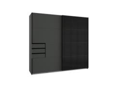 Kleiderschrank Schwarz Glas / Graphit mit Schubladen 225 cm breit SAIG...