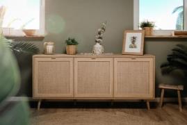 Sideboard BALI 51A von Finori Sonoma Eiche / Rafia Geflecht